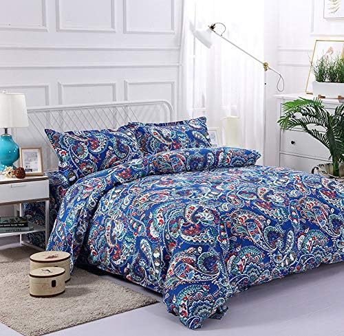 XRROOK Moroccan Bohemian Retro Printing Duvet Cover Set Ethnic Exotic Style Indian Bohemia Exotic Quilt Covers Lightweight Microfiber Mandala Bedding Set-Blue-King Size(220x240cm)