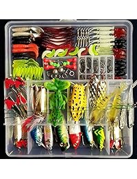 Muchos aparejos de pesca, juego de cebos de pesca con caja PortableFun. Caja de señuelos para salmón, lobina y trucha de agua dulce