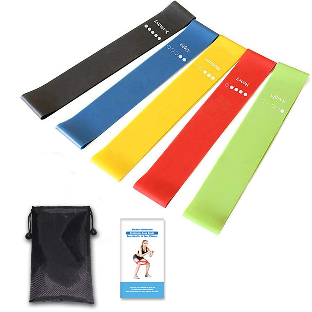 Hillento Resistance Bands Set, Exercise Bands, Resistance Loop Exercise Bands with Instruction Guide, Carry Bag, Workout Flexbands for Physical Therapy, Stretching, Home Fitness and More, Set of 5