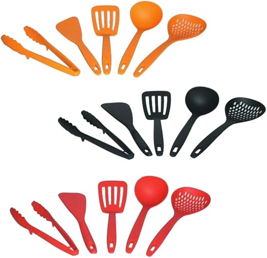 Amazon Co Jp 便利グッズ 日用品雑貨 食洗機対応 キッチンツールセット 5pc お玉 ターナー ヘラ 万能トング メッシュスプーン オレンジ Kt 5or ホーム キッチン