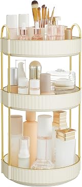 SONGMICS Makeup Organiser Rotating 3-Tier Round JKA011W01 Cloud White