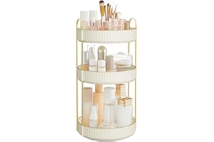 SONGMICS Makeup Organizer, 3-Tier Round Rotating Skincare Organizer Countertop, Customizable, Toiletries Vanity Organizer, Lazy Susan, Gift, Cloud White UJKA011W01