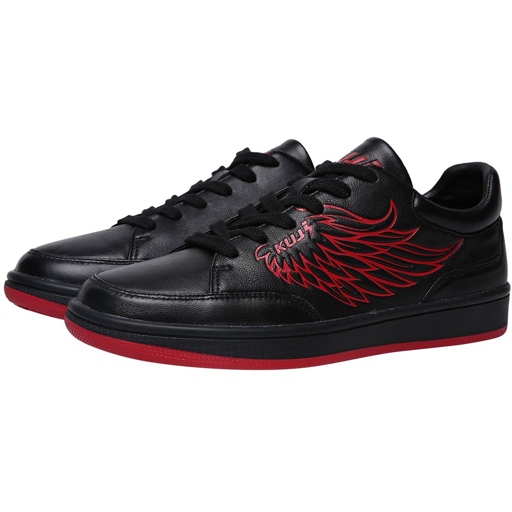 Soulsfeng Mens Womens Trainers Casual Top Layer Leather Lace Up Low-Top Skateboarding Shoes Black Shoes(Black 11.5UK)