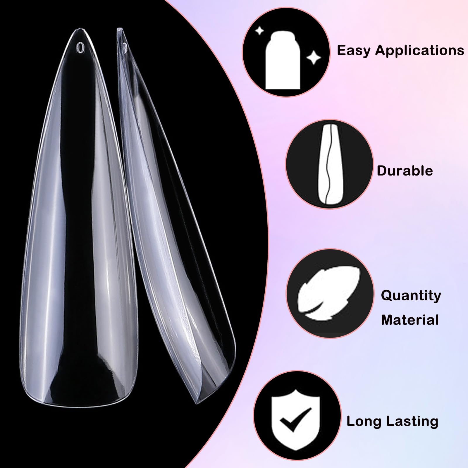 LoveOurHome 240pc Long Stiletto Nail Tips XL Clear Acrylic False Nails Pointy Stiletto Artificial Fake Nail Art Tips Full Cover 12 Size Manicure DIY Fingernails Design Nail Decor for Women Girls - Image 4