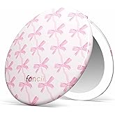 Fancii Taylor LED Lighted Travel Makeup Mirror, Rechargeable, 10x /1x Magnifying, Tru-Glow Lighting System, XL Large 5” Wide | Compact Mirror for Purses (Rosette Ribbon)