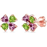 Gem Stone King 18K Rose Gold Plated Silver Pink Tourmaline Green Peridot and White Lab Grown Diamond Earrings For Women | 2.15 Cttw | Gemstone October Birthstone | Heart Shape 4MM