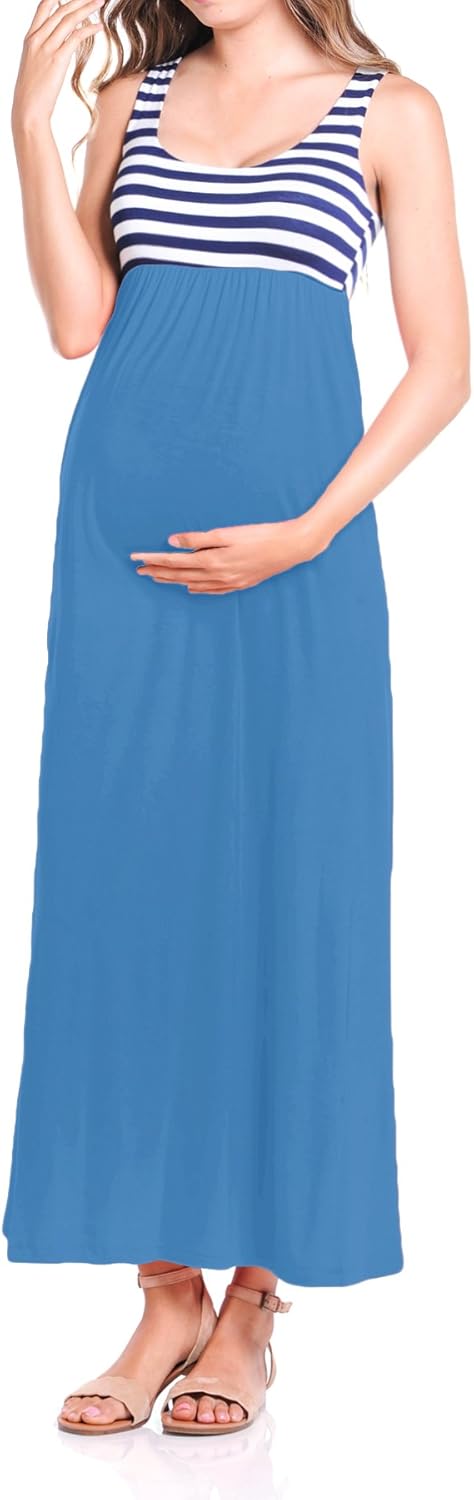 Beachcoco Women's Maternity Stripe Maxi Tank Dress Made in USA at  Women’s Clothing store