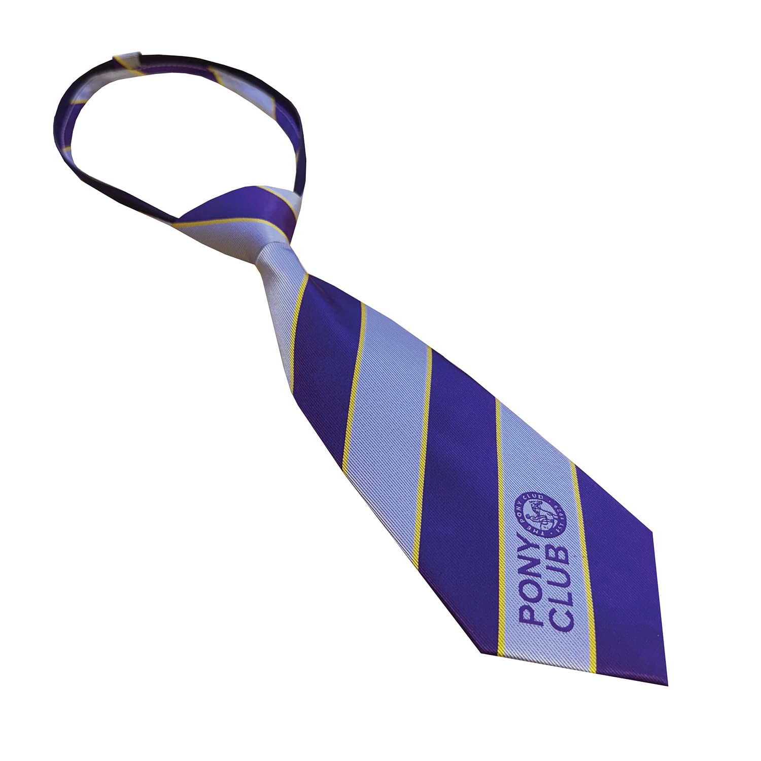 Equetech Official Pony Club Ready-Tied Tie – Purple, Light Blue & Gold Striped Equestrian Events Tie