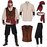 IWQBQ Men's Pirate Costume 5 Pcs Medieval Renaissance Outfits Halloween Viking Set