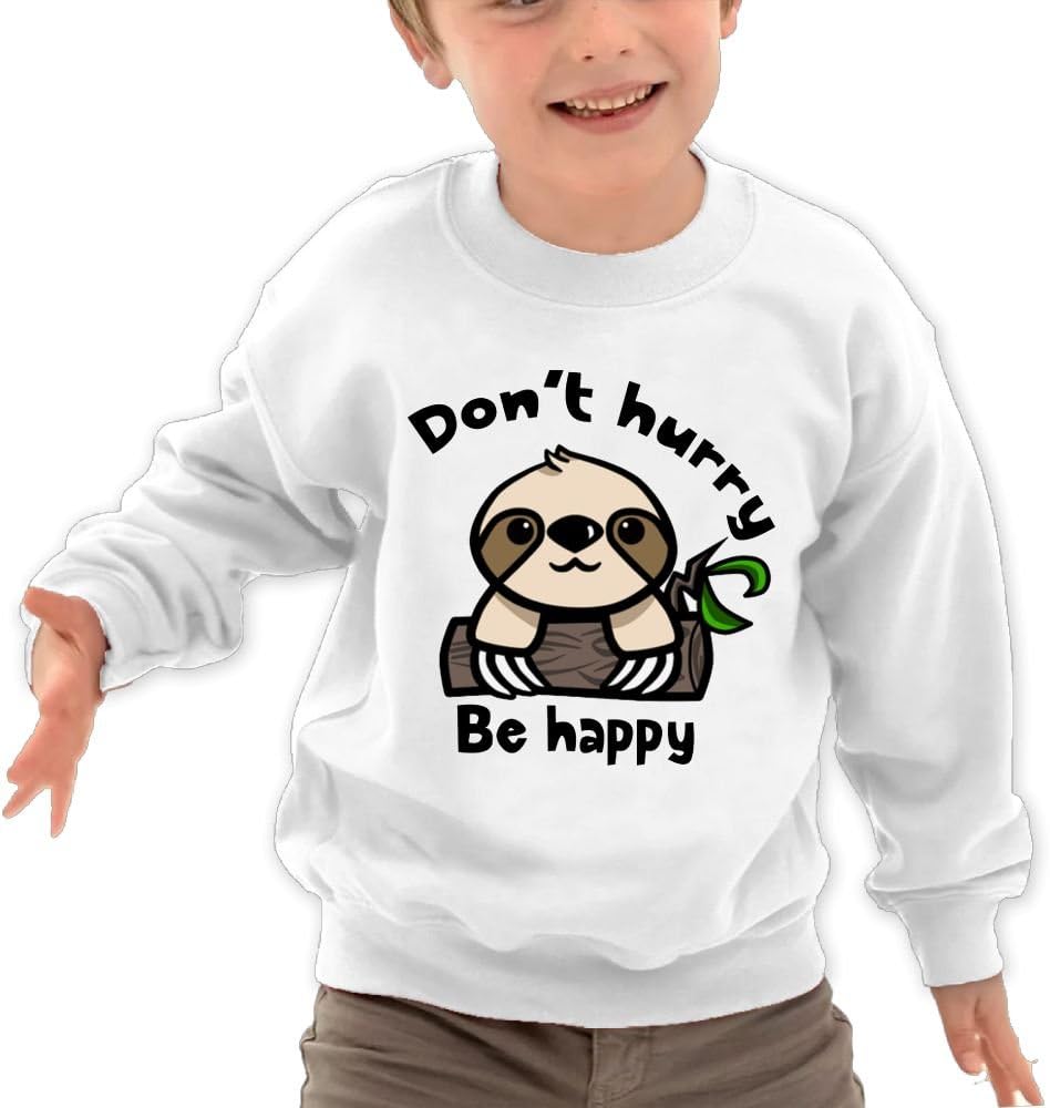 Puppylol Hurry, Be Happy Sloth Kids Classic Crew-Neck Pullover Sweatshirt Ash