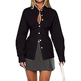MISSACTIVER Women's Lapel Collar Button Down Shirt Cinch Waist Long Sleeve Casual Work Dressy Tunics Blouse Corset Tops