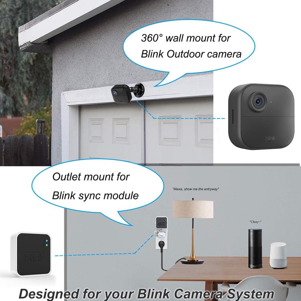 All-New Blink Outdoor Camera Mount,Compatible with Blink 4th and 3rd Gen Outdoor Camera,360 Degree Adjustable Mount with Blink Sync Module 2 Outlet Mount for Blink Camera System (Black,3Pack)