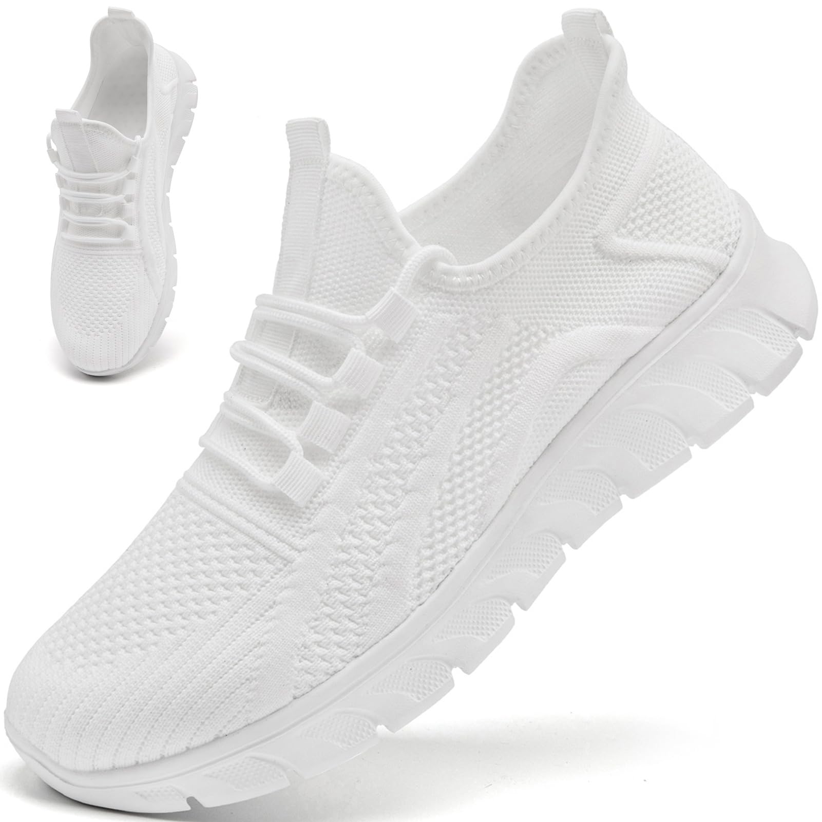View 1 of ***MINOR WEAR***YOSFDC White Sneakers for Womens Men Tennis Shoes Running Sneakers Slip on Gym Athletic Walking Comfortable Casual Shoe Size 8***MINOR WEAR***