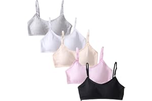 SIAEYINFY 5 Pack Girls Padded Training Bras，Fit for 12-16 Years Teen Girls Thin Cotton Breathable Sports Bra Wire Free Push u