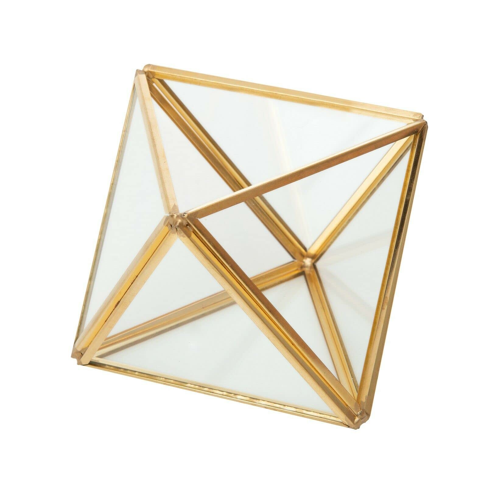 Kusso Glass Terrarium Plant Pot (Prism) - Glass Indoor Plant Pot with Gold Metal Edges for Air Plants & Succulents Cactus, Geometric-Style Glass Planter Indoor