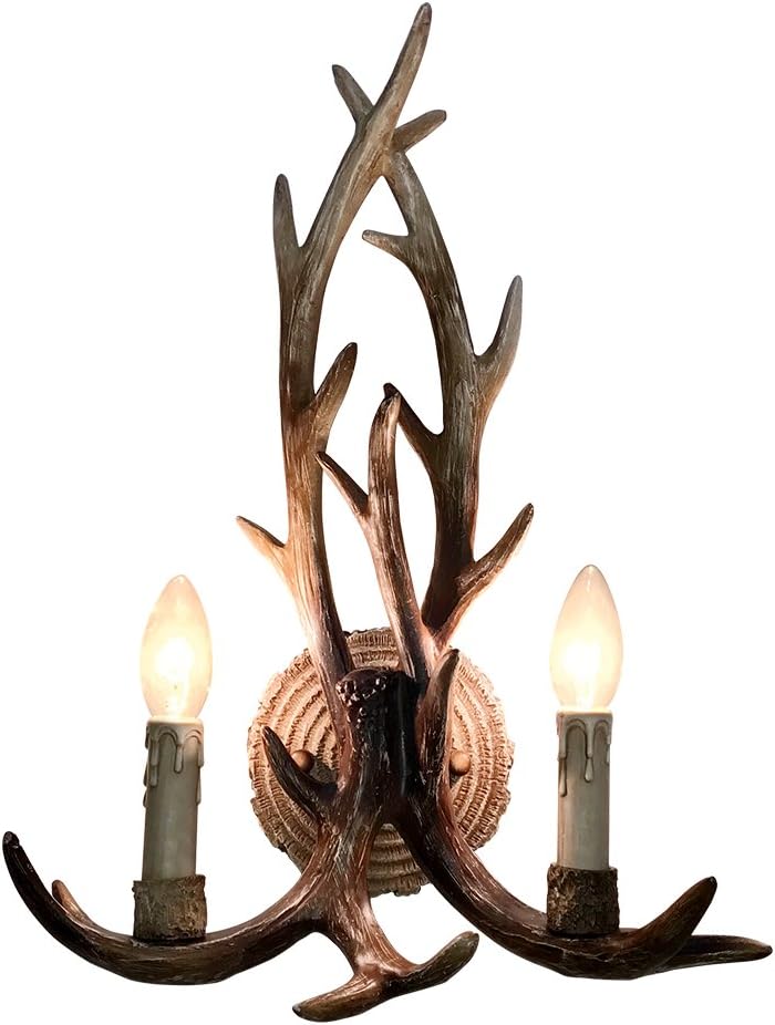 YHF Resin Antler Wall Sconce 2 Light 14.6" Diameter(Antique) [Energy Class A++]