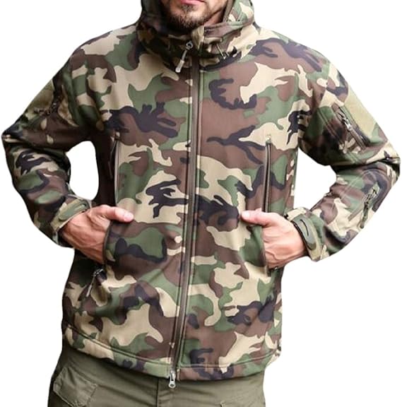 Amazon Qiangjinjiu メンズカモフラージュソフトシェルジャケットタクティカルファッションアウトドアコートフード付きジャケット 9 Xl コート ジャケット 通販