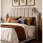 Brightgrove Queen-Size Velvet Upholstered Headboard, for the Bedroom Beige | Adjustable-Height Tufted Channel Design Padded Head Board Wingback with Nailhead Trim, Luxury Bed Headboard