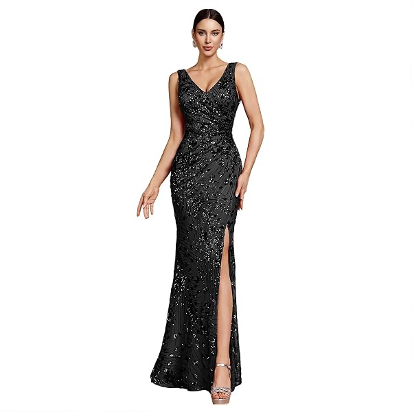 Amazon.com: NIGHTWAY Women's Long Sleeveless Beaded Evening Gown
