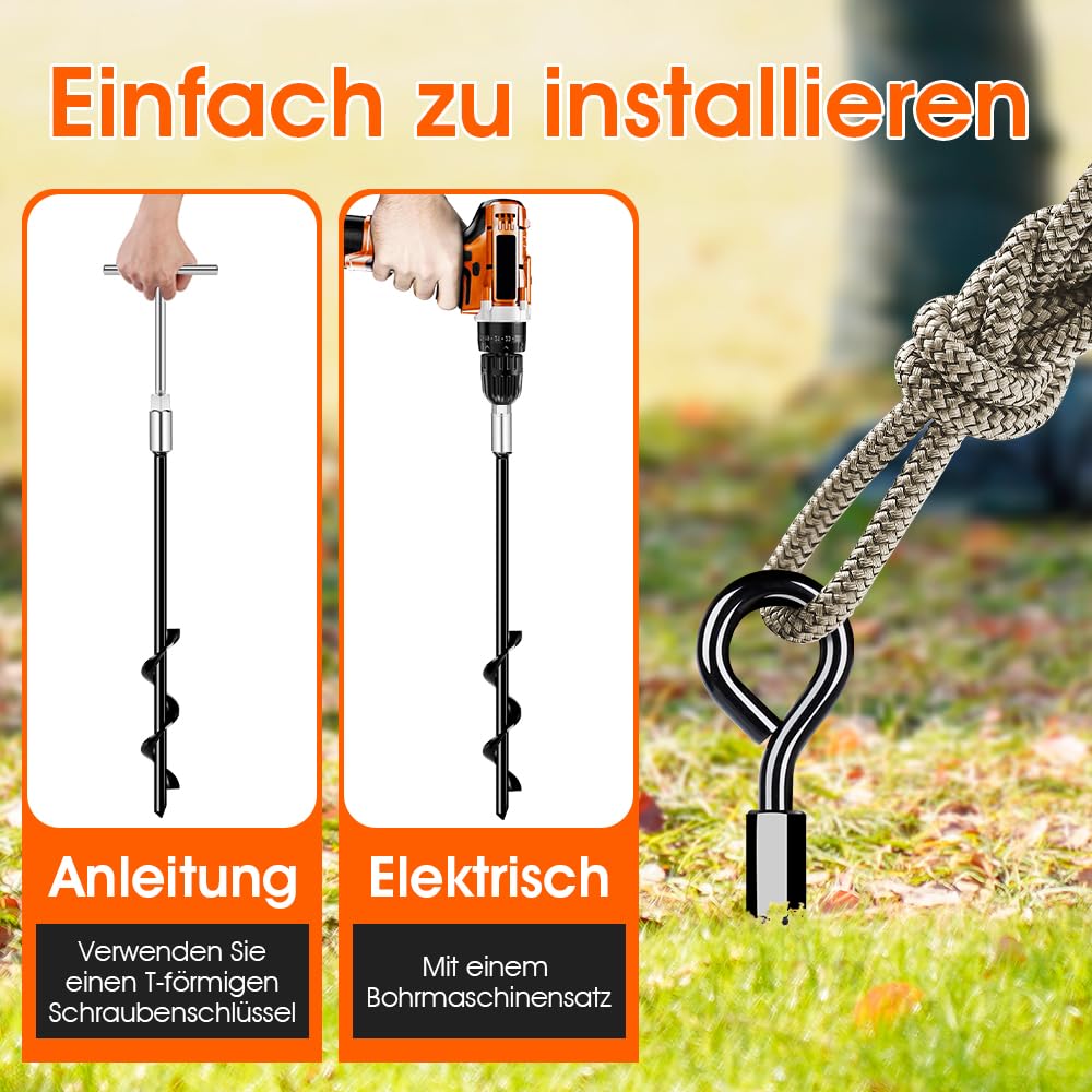 Bodenanker Erdanker, Bodenanker Trampolin Zum Eindrehen, 4er Set Heavy Duty Trampolin Anchor für Zelte, Schaukelgestell, Vordächer, Camping, Widerstehen Starkem Wind Rostfrei 3
