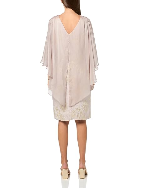 S.L. FASHIONS WOMEN’S SHORT FOIL DETAIL COCKTAIL DRESS WITH HIGH-LOW OVERLAY CAPE, BLUSH, 8