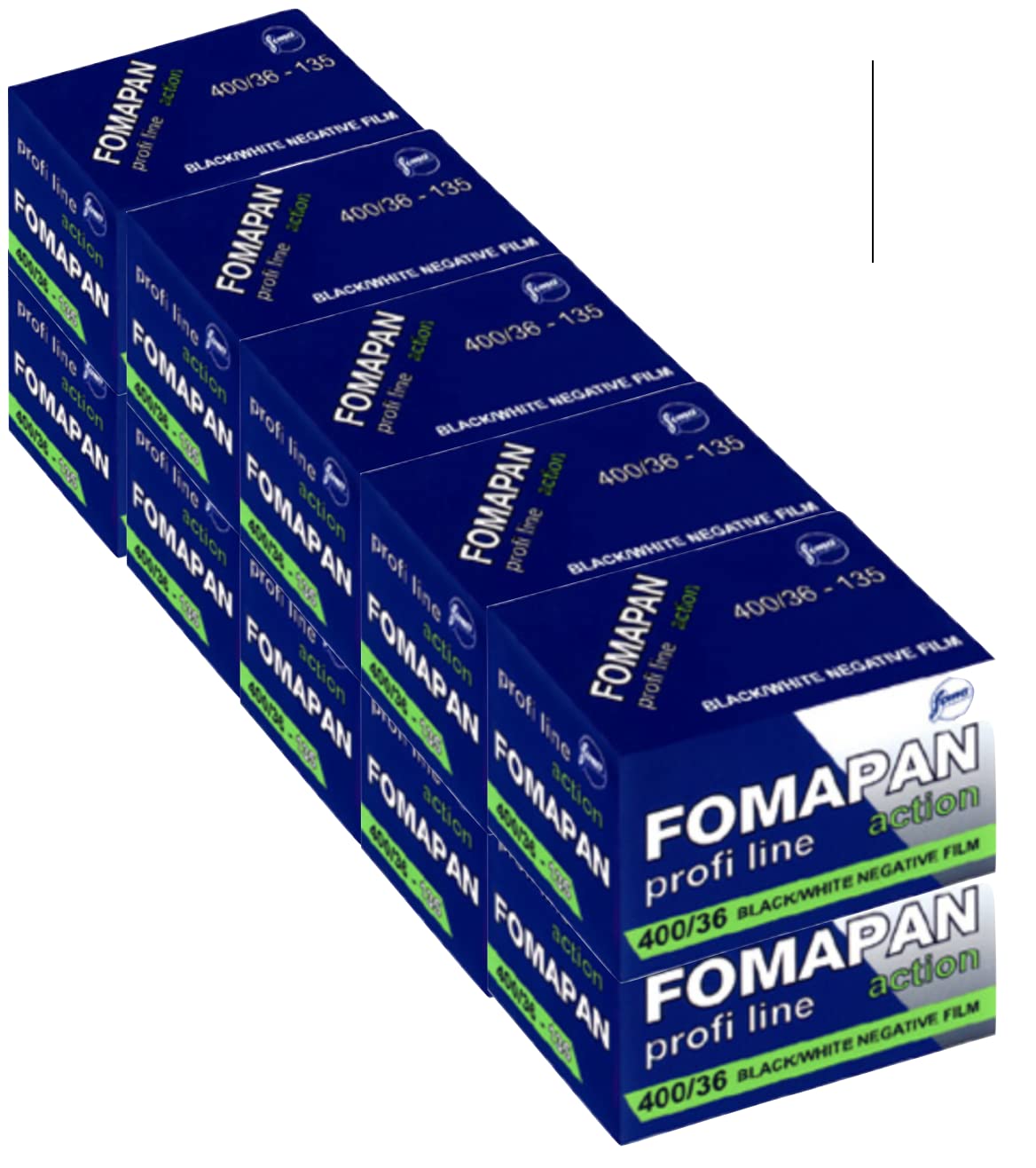 Foma Pack of 10 FOMAPAN Action 400 ASA 135/36 Film 35 mm BLACK+WHITE