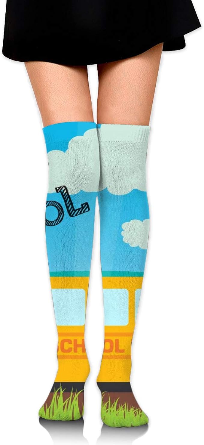 Cotton Crew Back To School Bus Dress Socks Athletic Running Socks Quick