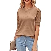 Newshows Womens Summer Short Sleeve Sweater Tops Fall Business Casual Outfits Crewneck Lightweight Dressy Knit Shirts