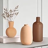 Ferrochef 3 Pcs Ceramic Vases Modern Terracotta Vase Brown for Home Decor Round Matte Boho for Table Decor Living Room Minimalist Nordic Centerpiece Decorations, 7.1", 5.8", 4.9"