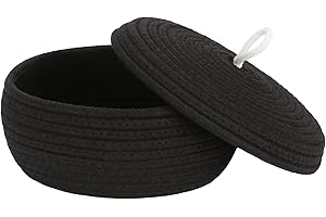 Sea Team Round Cotton Rope Storage Basket with Lid, Decorative Woven Storage Bin, Pot, Caddy, Organizer, Container for Snacks