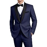 HUEZOE Mens Suit 3 Piece Formal Shawl Lapel Tuxedo for Men Wedding Suits One Button Jacket Vest Pants Set