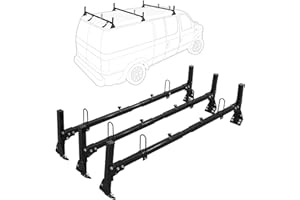 Peforway Van Ladder Racks, Van Roof Rack Steel 3 Bars for Ford Econoline E150 250 350 1992-2015, fit for Chevrolet Express 1500 2500 3500 Topper Racks 750 lbs Capacity (Black)