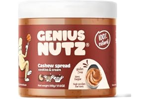 GENIUS NUTZ - Cashew Spread Cookies & Cream - The Perfect Healthy Cashew Butter Snack with Crunchy Cookie Pieces and Cream, 100% Natural, Sugar-Free and Gluten-Free, Low Carb High Protein, 17,6oz Pack