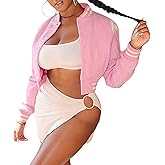 Women Cropped Varsity Jacket Retro Baseball Jacket Bomber Coat Streetwear