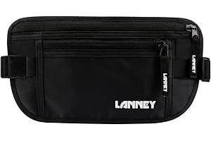 LANNEY Money Belt for Travel, Slim RFID Blocking Women and Men hidden Travel Pouch Under Clothes, Passport Holder Protect Cash, Documents, Credit Card, Black, Bonus 2 RFID Sleeves