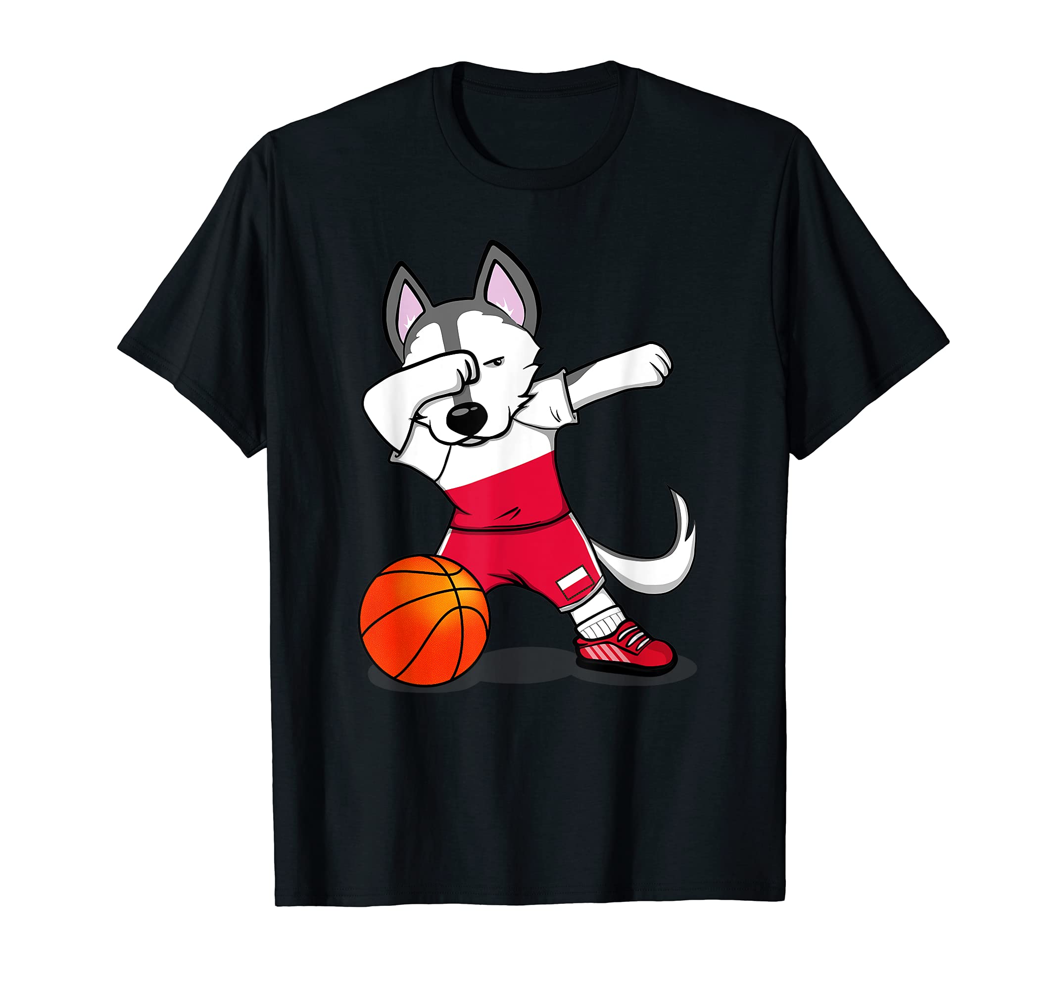 Dabbing Husky Dog Poland Basketball Fans Jersey Polish Flag T-Shirt