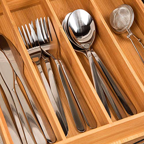 Royal Brands Bamboo Utensil Drawer Organizer Tray Bamboo Cutlery Drawer Organizer Flatware Tray (18" x 12" x 2")