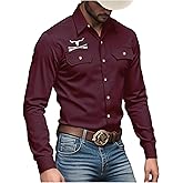 SOLY HUX Men's Long Sleeve Western Shirts Button Down Collared Shirt Top Cowboy Outfits