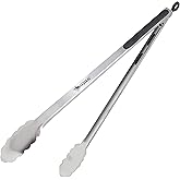 Kona Grill Tongs - Premium Tongs for Cooking, BBQ & Outdoor Grill - Stainless Steel Metal, Long, Heavy-Duty, and Ergonomic -