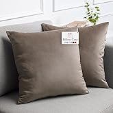 lalaLOOM Velvet Throw Pillow Covers, Set of 2, 18x18 Decorative Square Pillows Home Decor, Soft Accent Cases, Silky Machine Washable Pillowcases for Sofa, Couch, Bedroom, Living Room, Taupe