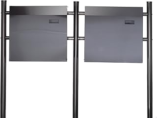 Sarah B Design Doppel Briefkastenständer Set (Ständer und 2 Briefkästen mit Zeitungsfach) Edelstahl 120 cm hoch in Silber.HPB38254 + HPB933, Briefkastenanlage Rostfrei
