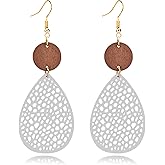 Bohemian Wood Earrings for Women Unique Handmade Lightweight Vintage Boho Natural Multilayer Geometric Teardrop Wooden Dangle Drop Statement Earrings Jewelry