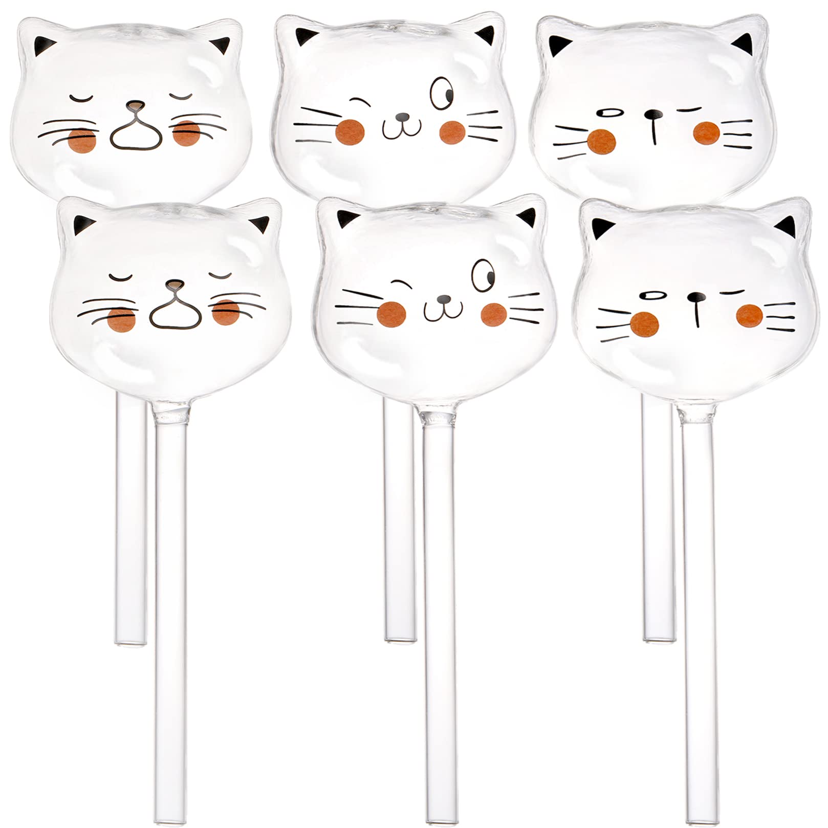 SOUJOY 6 Pieces Self Watering Bulb, Glass Plant Watering Globes, 24.6×7 cm Hand Blown Cat Shape Automatic Watering Spike Device for Indoor and Outdoor Plants