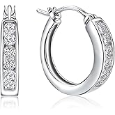 RANDES Small Hoop Earrings for Women Sterling Silver/14K Gold Plated 18mm Thick Huggie Hoop Earring Annivesary Wedding Jewelry Channel Set Birthstone Earrings