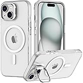 Nvollnoe for iPhone 15 Case Compatible with MagSafe Military Grade Shockproof Heavy Duty Protective Adjustable Kickstand Matte Semi Clear Phone Case for iPhone 15(Clear)