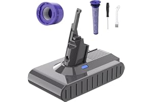 TURPOW 6000mAh for Dyson V8 Battery Replacement, 21.6V Compatible with Dyson SV10 Battery 215681, V8 Animal, Absolute, V8 Motorhead, Carbon Fiber, V8 Handheld Vacuum Cleaners - with 2 Filters+Brush