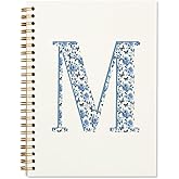 ShowDraven Blue Cute Initial Notebook Journal Diary Libretas Escolares M, Cute Preppy Personalized Notebook Gifts for Women Teen Girls Kids,Preppy Blue Aesthetic School Supplies for Girls 5.5x8.3