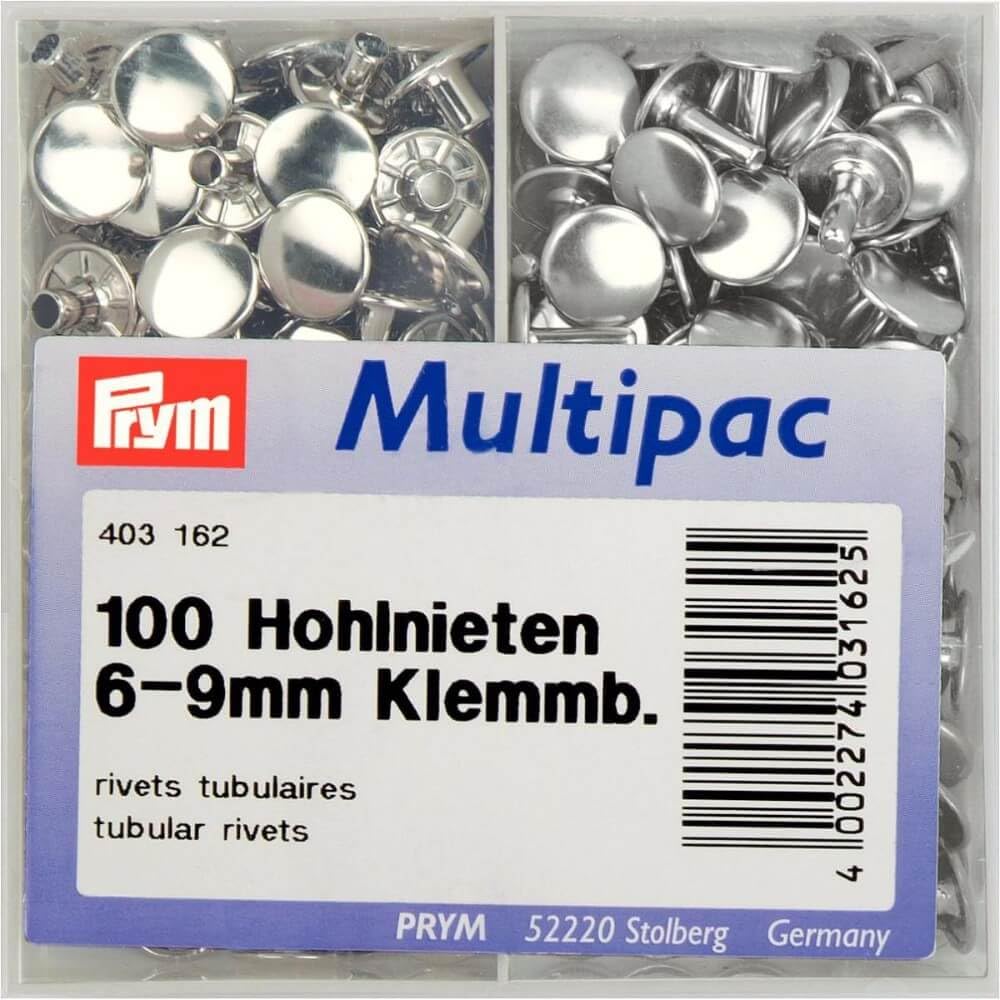 Prym Tubular Rivets, Silver, 6-9 mm, silberfarbig, 100 Stück — image 1