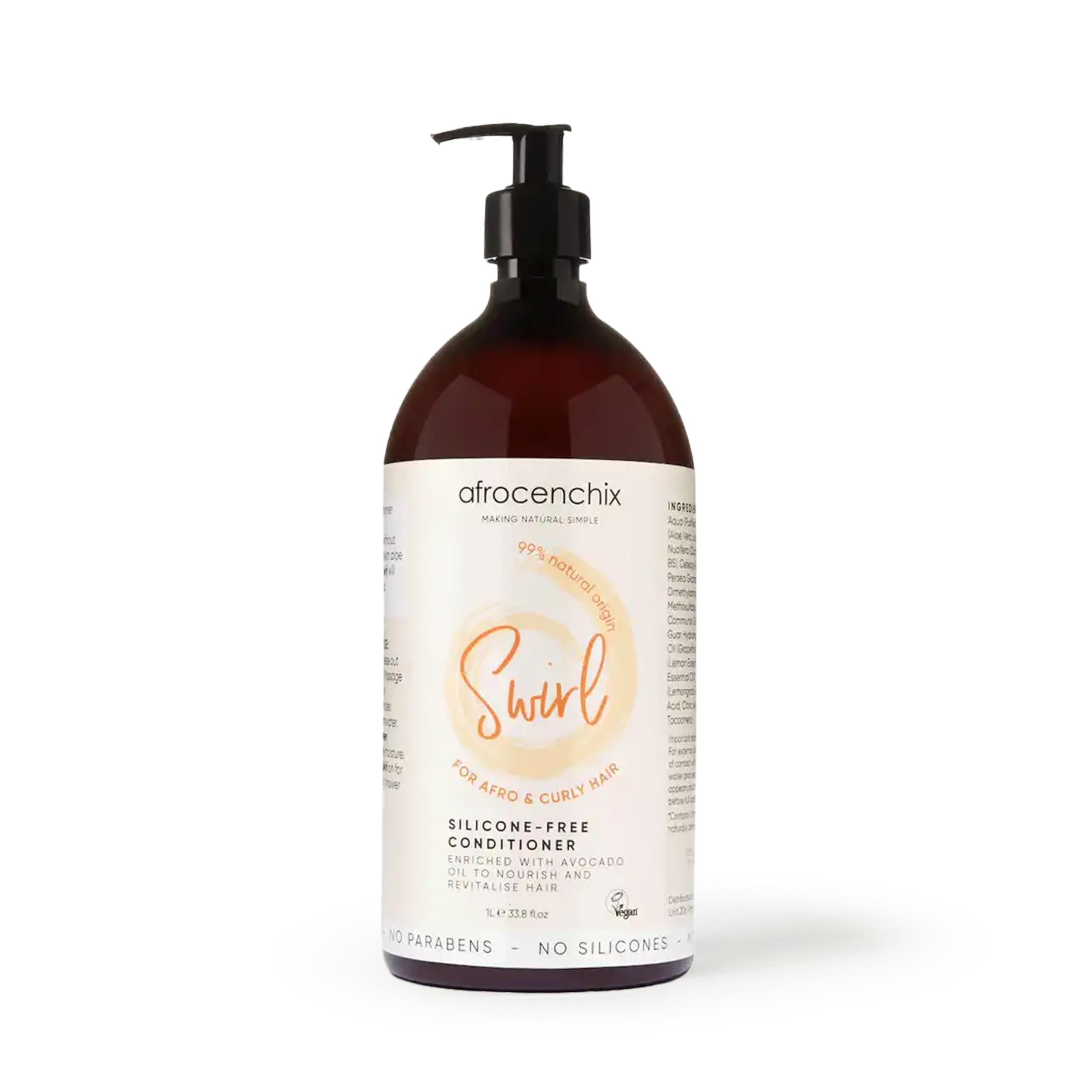 Afrocenchix Swirl Hydrating & Detangling Conditioner, with Aloe Vera, Avocado Oil & Coconut extracts to Easily Detangle, Hydrate, Repair Cuticles & Prevent Breakage for Afro & Curly Hair, 1000 ml