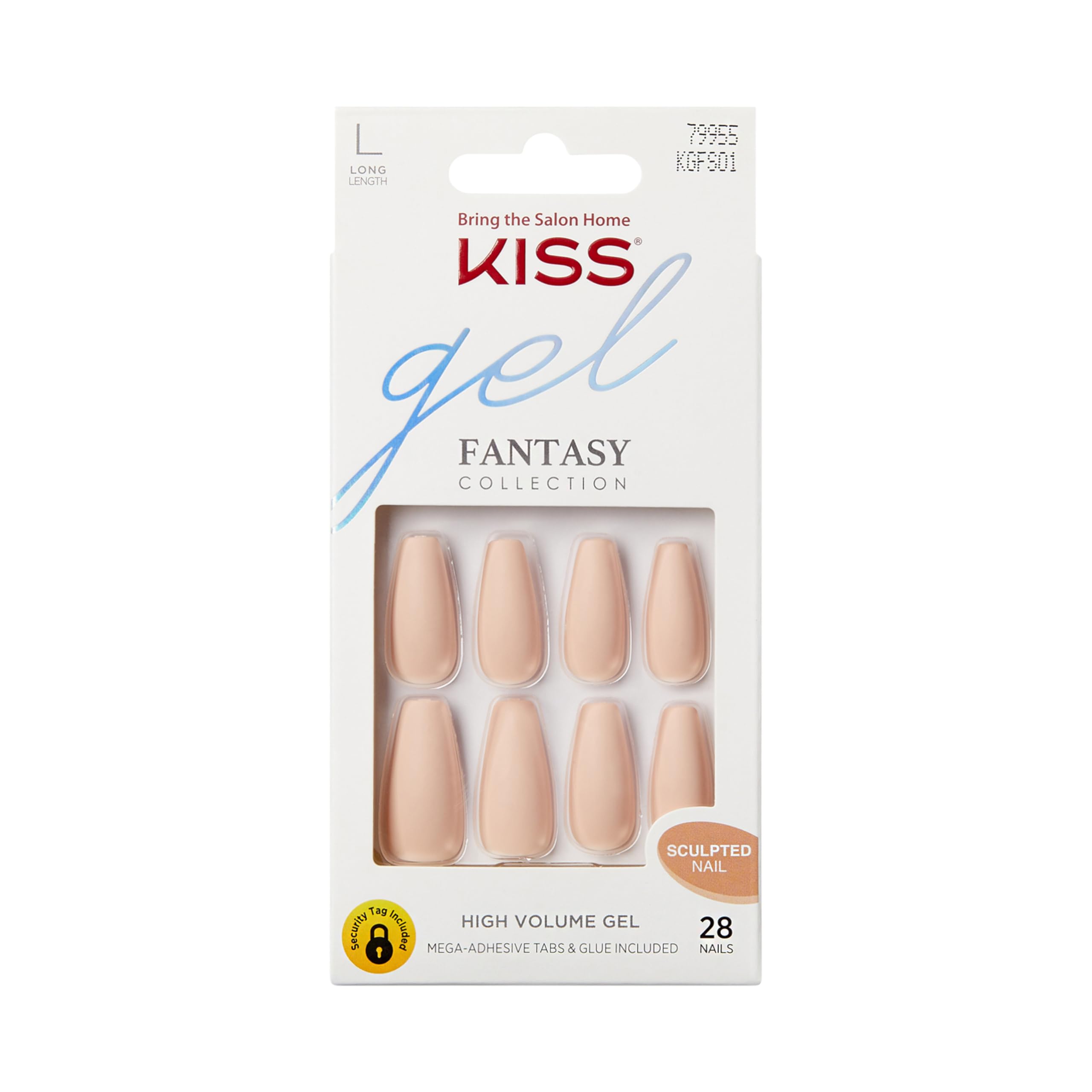Photo 1 of KISS Gel Fantasy, Press On Nails, Nail glue included, '4 the Cause', Beige, Long Size, Coffin Shape, Includes 28 Nails, 2g Glue, 1 Manicure Stick, 1 Mini File, 1 Adhesive Tab